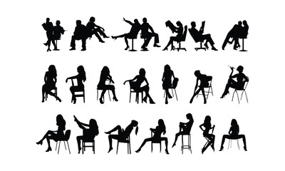 Sitting people Vector bundle, Baby Penguin Clipart, Silhouette, Vector, icons, illustration, design.