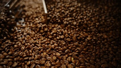 Close up of coffee beans in roaster