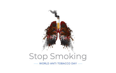 Stop smoking cigarette. World anti Tobacco Day creative concept. Quit Tobacco poster design with damaged Lungs.
