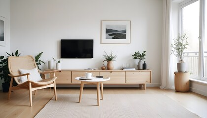 Fototapeta premium Simplicity and nature accents in scandi living room