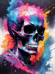Embrace the Halloween spirit with this spooky watercolor of a skull. The haunting artwork captures the essence of death and the dead, making it a perfect addition to your scary decor.