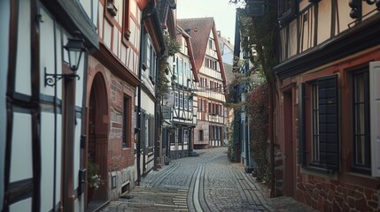 Old street in Furth, Germany. Architecture and landmark of Germany with facN?werk houses