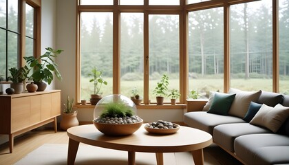 Simplicity and nature accents in scandi living room