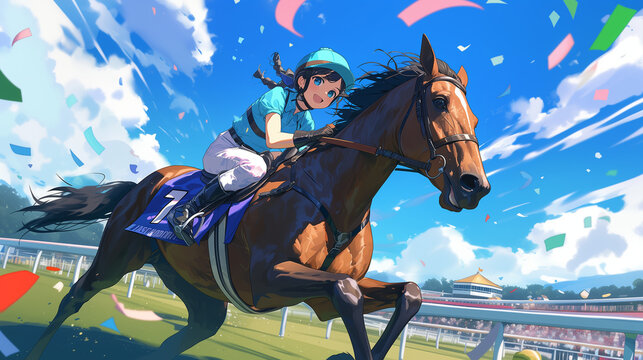 競走馬と女性騎手