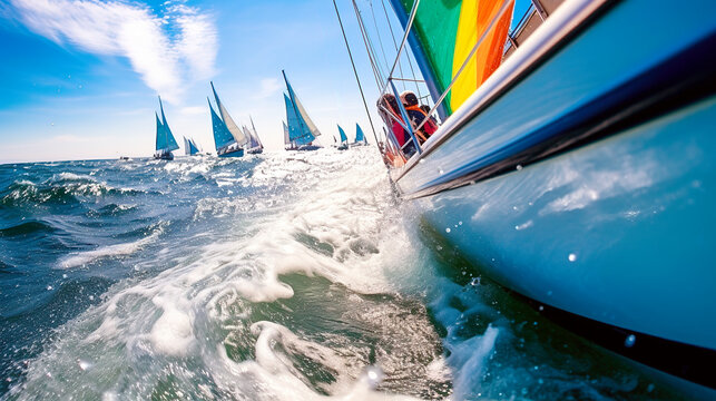 Fleet of sailing boats during offshore race