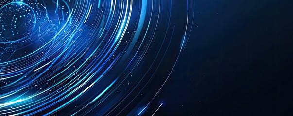 Abstract glowing circular lines on a dark blue background, creating a futuristic effect