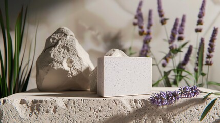 A 3D render of a lavender and mint exfoliating soap bar