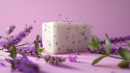 A 3D render of a lavender and mint exfoliating soap bar