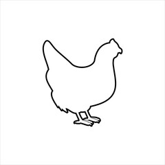 Fototapeta na wymiar Chicken silhouette outline icon vector. Farm chicken icon. Livestock concept. Meat sign on white background. Chicken meat badge. Chicken illustration. Dairy products. Milk symbol. Butcher logo