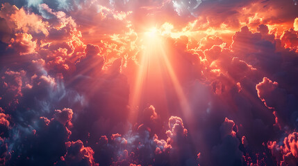 Dramatic Sunbeams Breaking Through Clouds - Generative AI