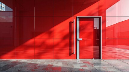 Picture a bold, red office door with a polished chrome handle, making a statement