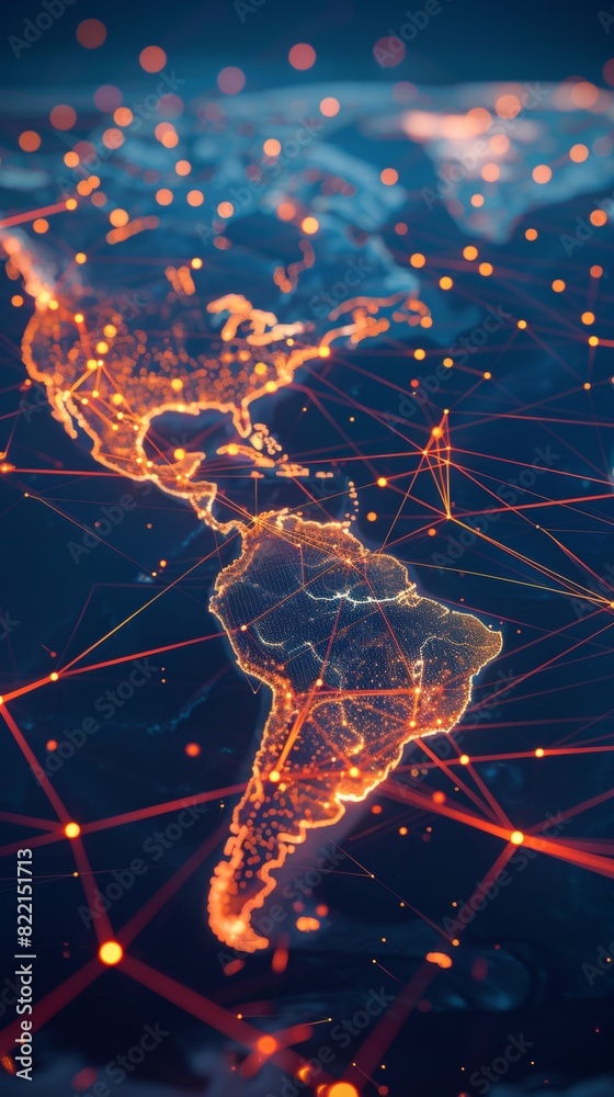 Poster a global map with pulsating beams of light representing major data arteries, converging on cloud hub