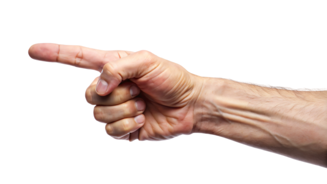 hand with pointing finger on white background