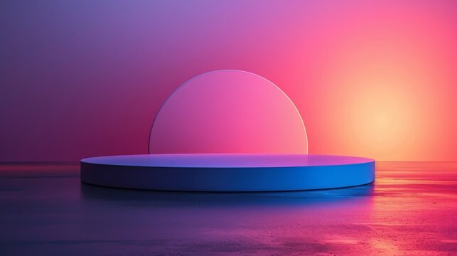 A modern podium template featuring a floating platform with a subtle shadow effect, set against a gradient backdrop. The minimalist design is ideal for virtual product presentations and online