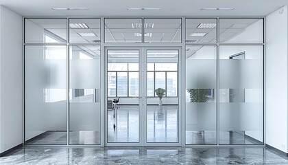 See a bifold office door with frosted glass and a clean, minimalistic frame