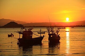 Beautiful Sunset at Khao Ta Mong Lai Forest Park landmark of Prachuap Khiri Khan Province, Thailand 