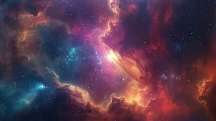 A cosmic nebula background, with swirling colors and sparkling stars, capturing the ethereal beauty of outer space.