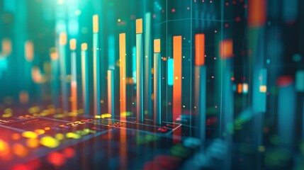 Obraz premium Abstract view of glowing financial graphs in red and orange, representing a dynamic financial market with rising and falling trends.