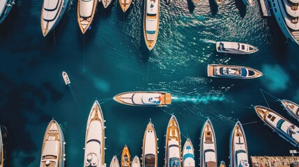 Elevated view of superyachts in marina at Monaco yacht show