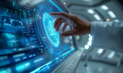 Fototapeta premium Doctor using advanced medical hologram technology data generative ai art