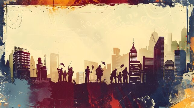 Industrial Cityscape with Labor Day Border Artwork