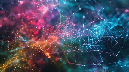 A colorful matrix of interconnected nodes visualizing the decentralized nature of the world wide web.