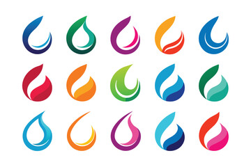 Colorful simple line swoosh water droplet logo vector icon design set