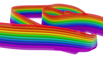 Colorful banner in the shape of a rainbow heart for pride campaign. Abstract 3D striped objects on light background with copy space. Vector illustration template.