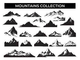 Collection of Mountain Silhouettes on White Background