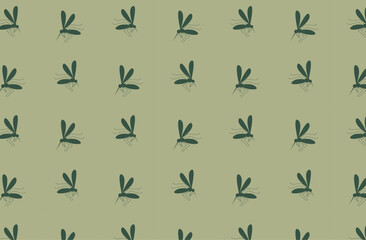 Mosquito silhouettes seamless pattern on green background. Simple vector design for textiles, wallpapers, and prints. Backdrop for pest control, health warnings, and informational posters