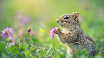 Naklejka premium Animal with a flower