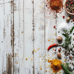 spices with white wooden background