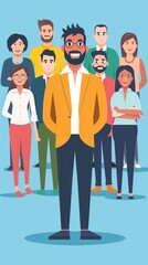 Fototapeta premium Illustration of a diverse group of professionals standing together, showcasing teamwork and leadership in a corporate setting.