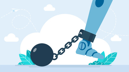 Problems or Limited Functionality symbol. AI. Human fear of new technologies. Ban of artificial intelligence and robotics. Impossibility of collaboration between humans and robots. Vector illustration