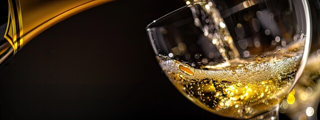 close-up of champagne being poured into a glass. Selective focus