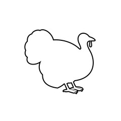 Turkey silhouette outline icon vector. Farm turkey icon. Livestock concept. Meat sign on white background. Turkey meat badge. Turkey illustration. Butcher logo