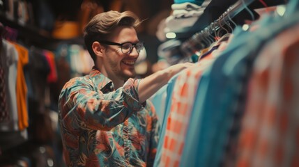 Fototapeta premium A man goes to buy knitted clothes at a boot store.