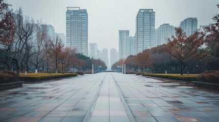 empty street with modern buildings in hangzhou west lake culture