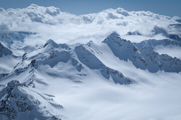 Snow capped peaks of the Greater Caucasus Mountains