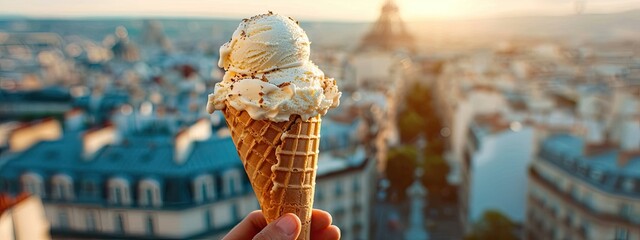 close up of ice cream in hand. Selective focus - Powered by Adobe