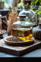 kenaf essential oil. Selective focus