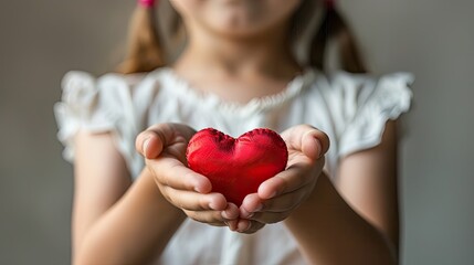 the child holds a heart in his hands. Selective focus