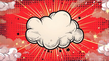 Red pop art comic background with halftone comics bubble ,Cartoon explosion balloon ,Pop art poster in retro style comics book style with burst explode cloud, light flashes, stars and rays