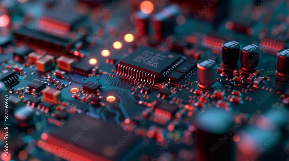 Poster micro-close-up shot of cpu processor socket. printed circuit board / computer motherboard with compo