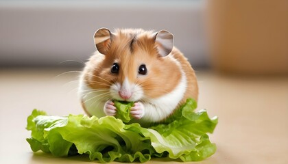 A Hamster Munching On A Piece Of Lettuce