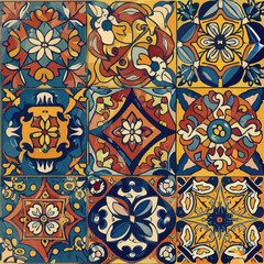 2d vector illustration colorful vintage Seamless hi res Portuguese tiles abstract Artwork
