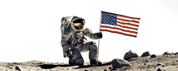 Astronaut Holding Flag on Moon