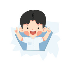 kid boy in ripped paper hole