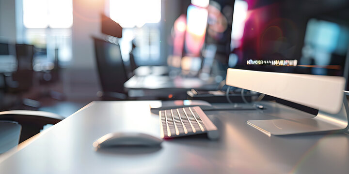 Office Innovation: A sleek and ergonomic workspace with state-of-the-art technology, encouraging collaboration and productivity