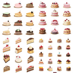 set of cakes and sweets